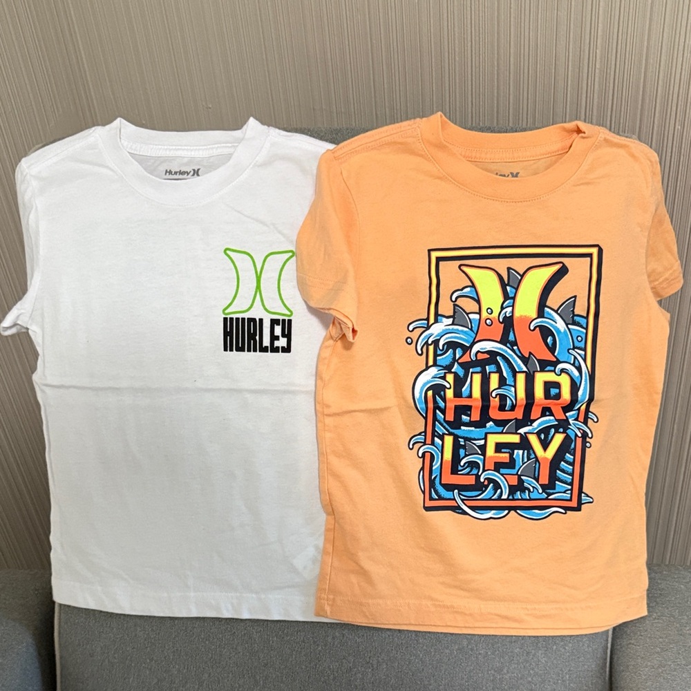 Hurley Kids' White and Orange Tees with Graphic Designs